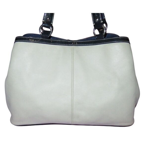 Coach 2010 Laura Spectator White Leather Navy Trim Framed Kisslock Handbag - Picture 2 of 14